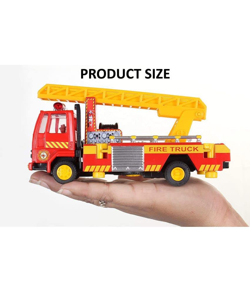 Bizoo Combo of Pull-Back Ambulance, Traveler Van & Fire Ladder Truck Toys – Mini Vehicle Set Gift for Kids