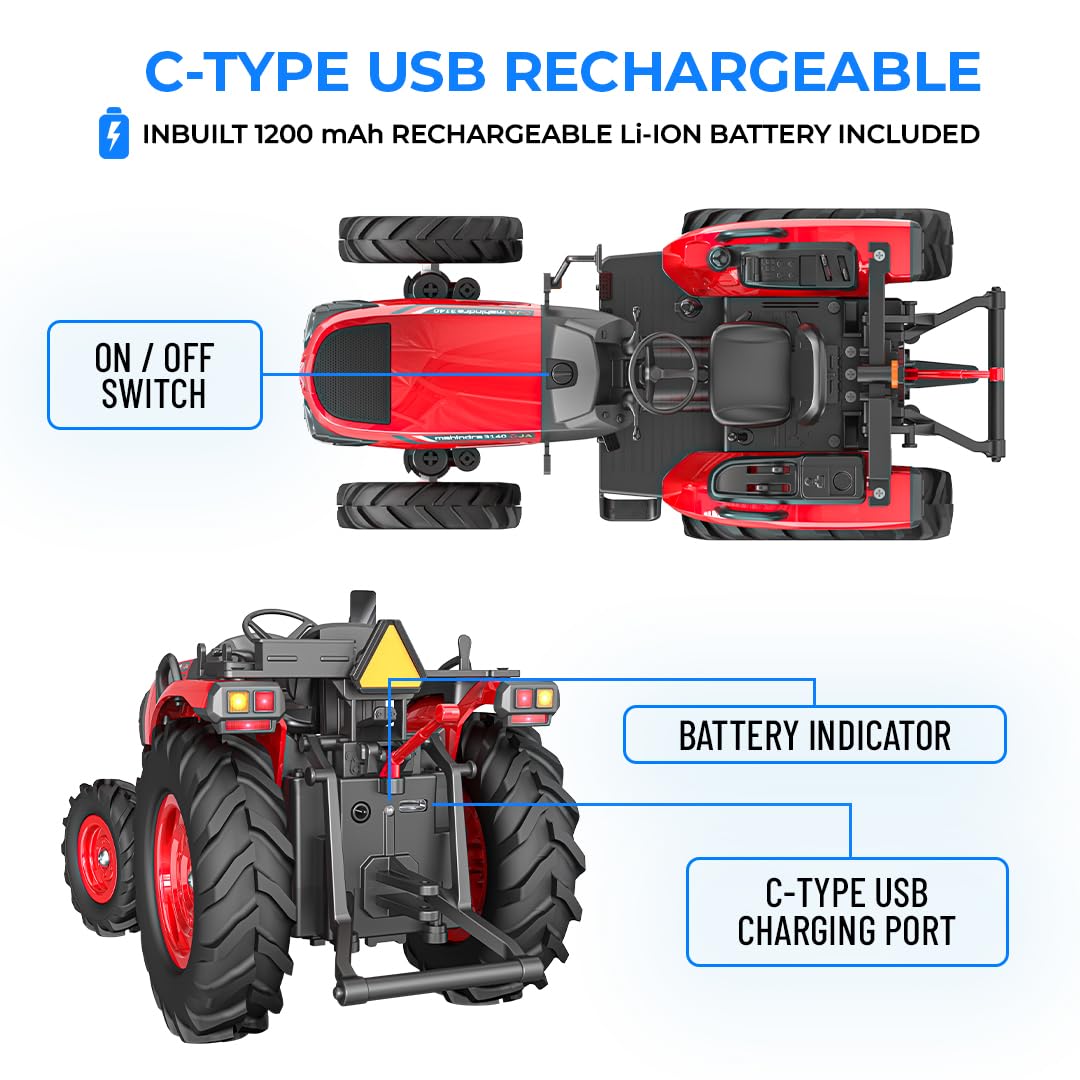 JaiKhatuBaba OXA RC Tractor Toy for Kids – Remote Control ATV Truck with Bluetooth Speakers & Type-C Charging | Licensed Design
