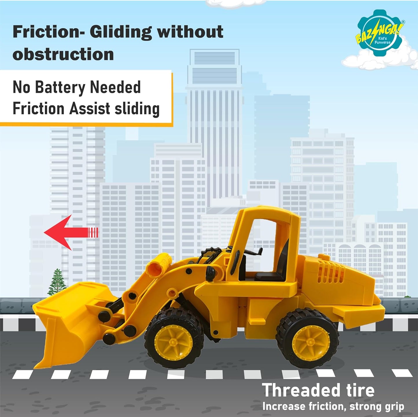 Tonrax JCB-Style Bulldozer Toy Truck – Heavy-Duty Front Loader Vehicle with Movable Parts & Realistic Friction Action