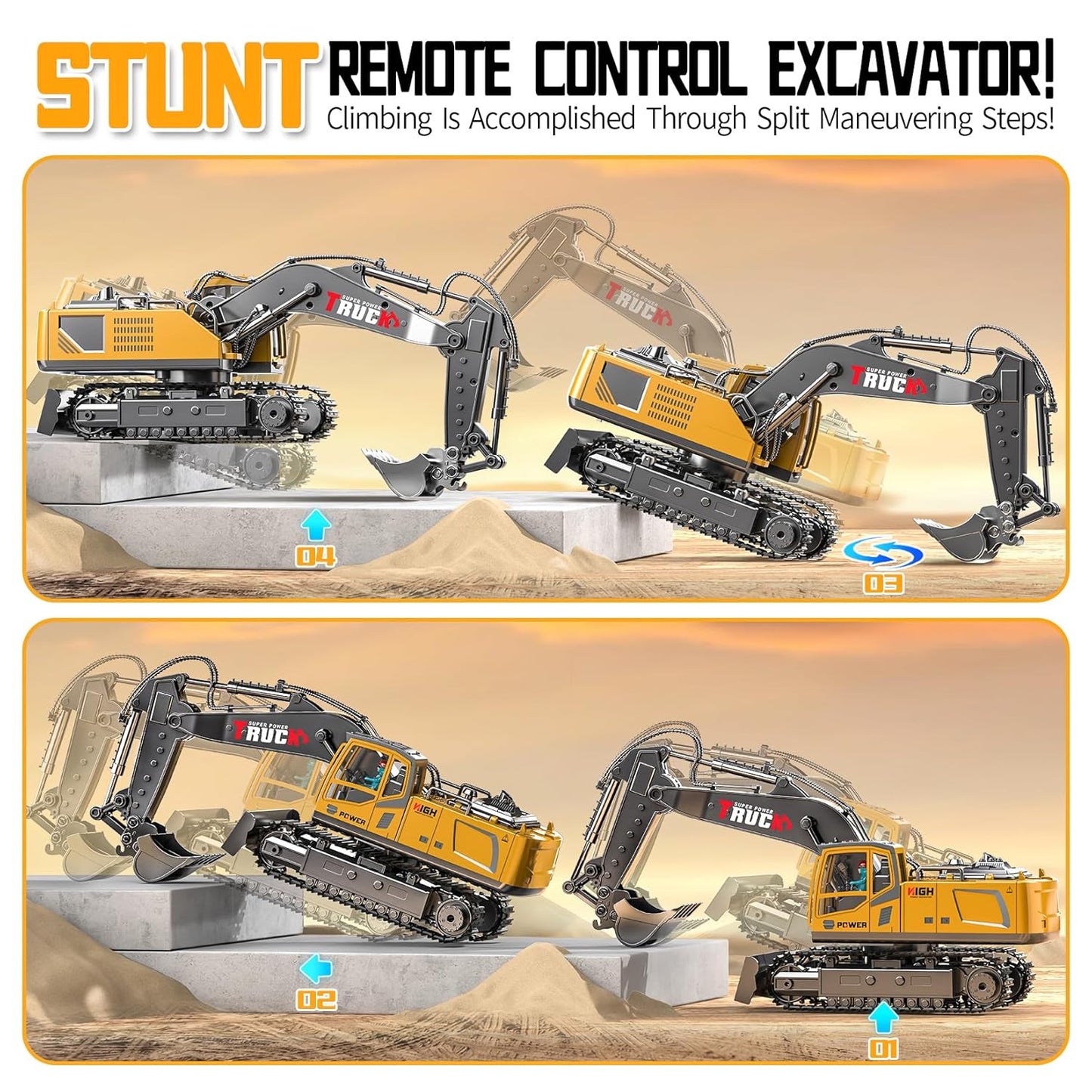 BENTRIG 17-Channel RC Excavator Toy with Metal Shovel, Spray, Lights & Sounds – 2400mAh Remote Control Bulldozer for Kids (2.4GHz)