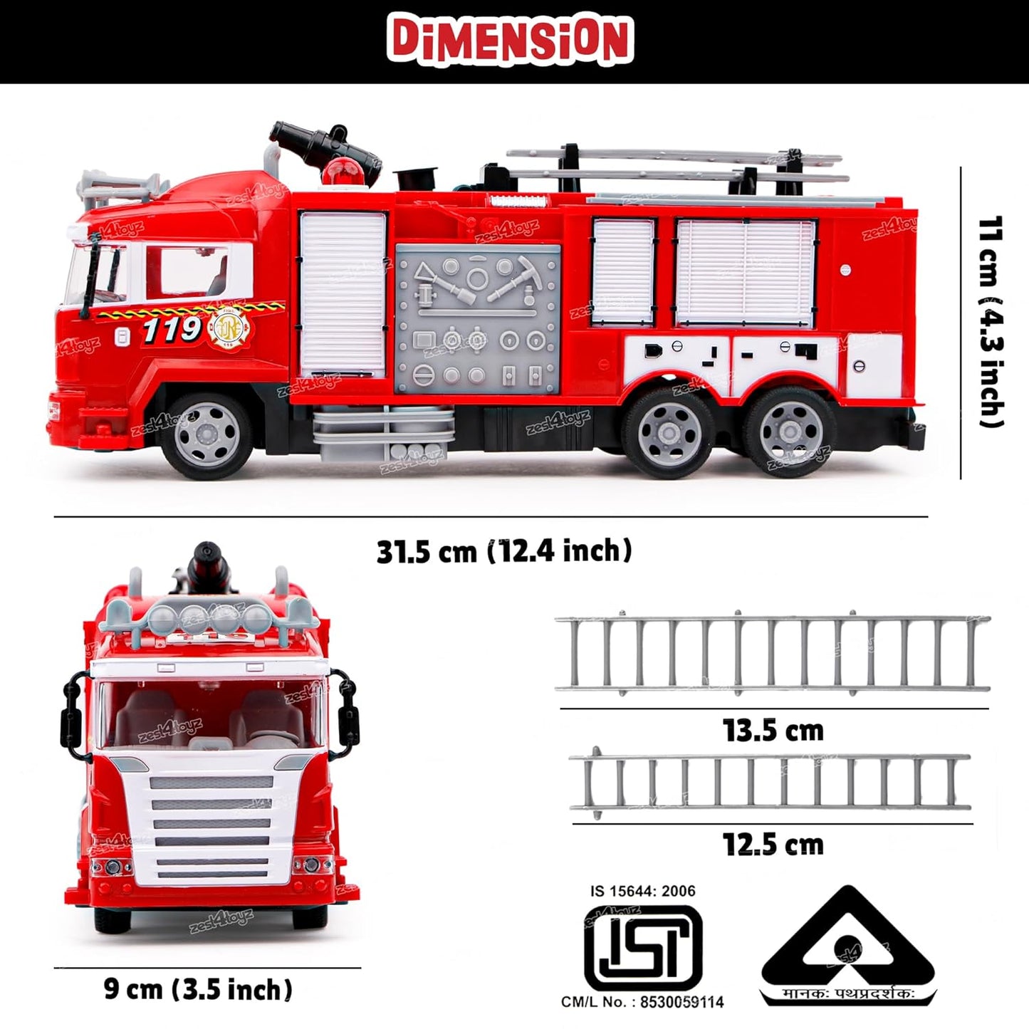 ZIGZAG Toyz Remote Control Fire Rescue Truck for Kids with Smoke Mist Spray & Water Jet Function | Realistic RC Fire Brigade Toy