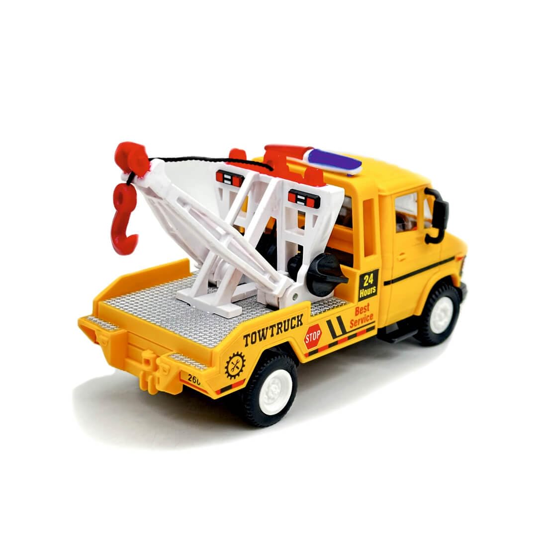 Bizoo TUF 07 Friction-Powered Tow Truck Toy with Tiltable Boom & Retractable Hook | Durable Mini Model Vehicle for Kids
