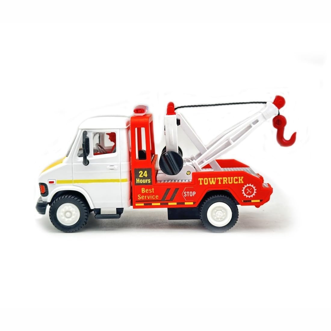 Bizoo TUF 07 Friction-Powered Tow Truck Toy with Tiltable Boom & Retractable Hook | Durable Mini Model Vehicle for Kids