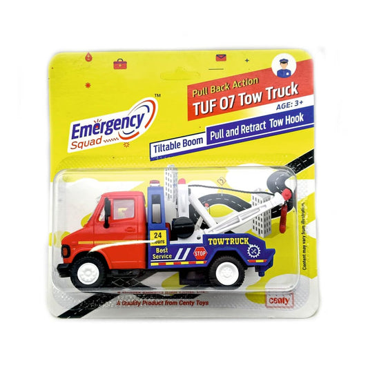 Bizoo TUF 07 Friction-Powered Tow Truck Toy with Tiltable Boom & Retractable Hook | Durable Mini Model Vehicle for Kids