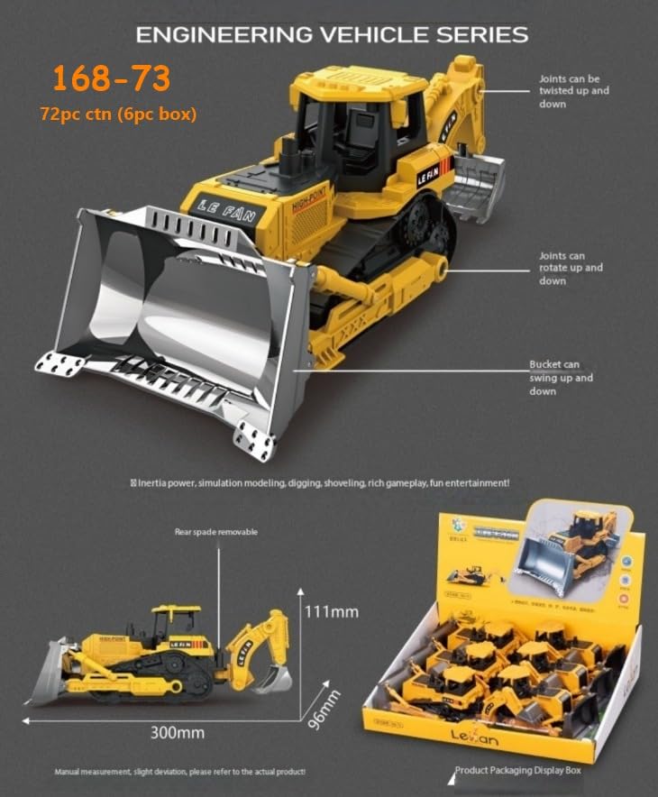 KRC Toys Excavator & Bulldozer Toy Set – Realistic Backhoe, Shovel Truck & Tractor Model for Kids Ages 3+ [Excavator]