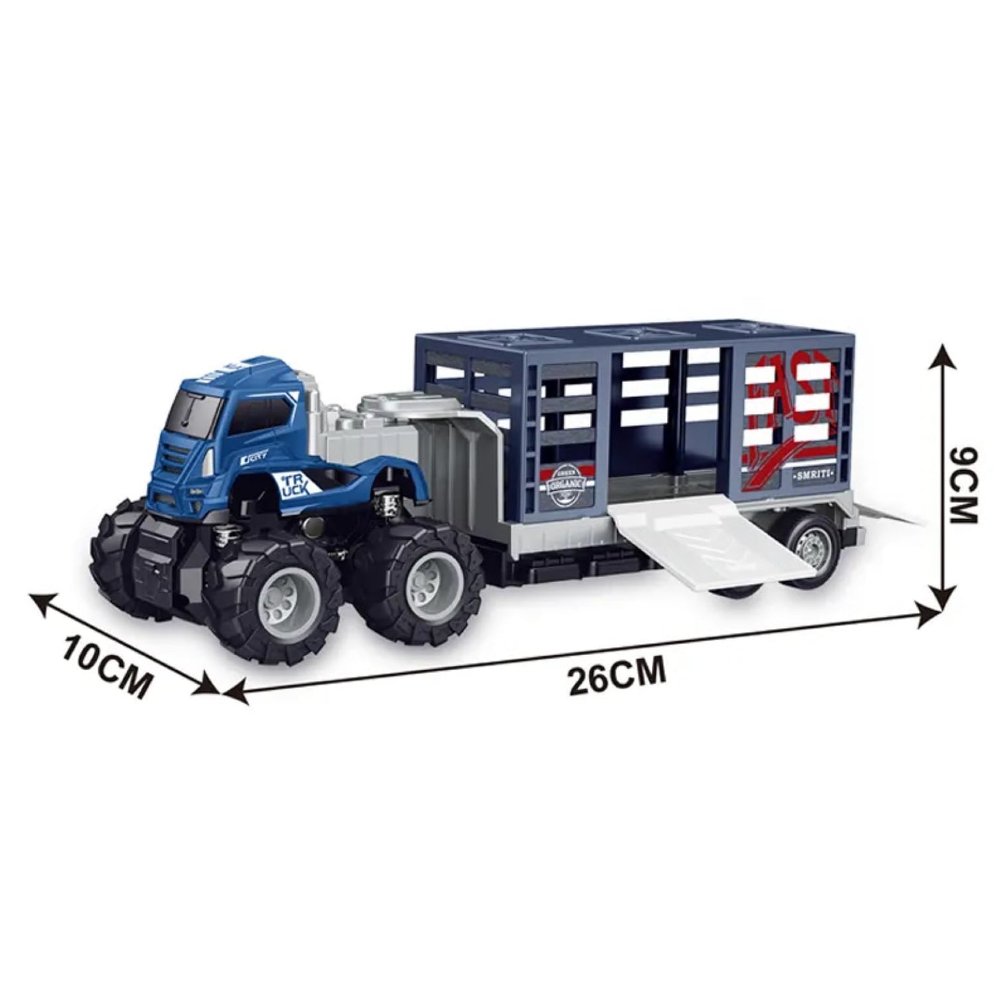 4WD Diecast Alloy Animal Transport Truck Friction Inertia Big Toy Vehicle Miniature Car for Kids (Random Color - Pack of 1)