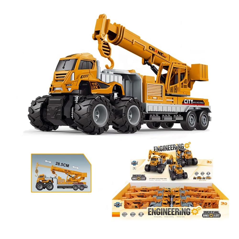 CORLEON Metal Head Construction Truck Toys Set – Friction Powered Excavator, Bulldozer & Crane Engineering Vehicles for Kids