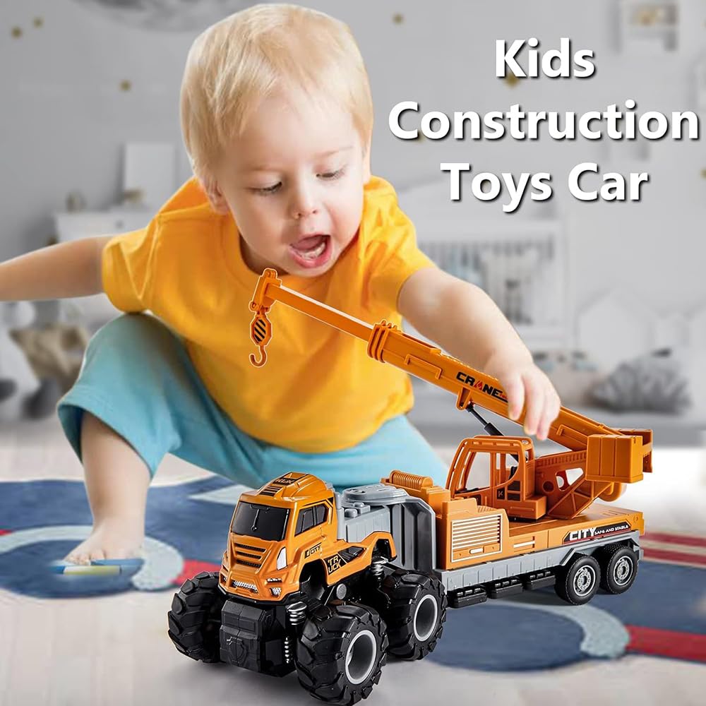 Varnox Heavy-Duty Metal Construction Truck Toy Set – Excavator, Bulldozer & Long Crane for Kids, Unbreakable Build