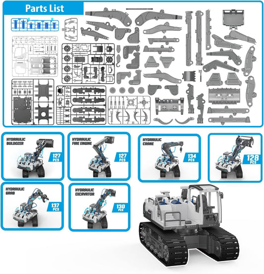 Mechtrove 6-in-1 DIY STEM & Steam Hydraulic Engineering Loader Vehicle Kit – Construction Blocks Toy Set for Kids