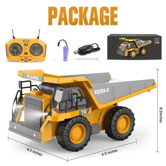 TitanVroom RC Dump Truck – 9-Channel 2.4GHz Remote Control Construction Toy with Lights & Music, Educational Fun for Kids