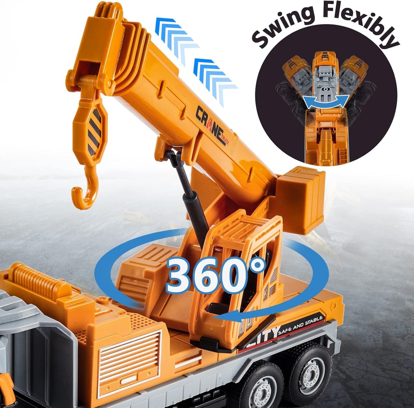 CORLEON Metal Excavator & Crane Truck Toy – Friction Powered Bulldozer Model Construction Vehicle for Kids Engineering Play