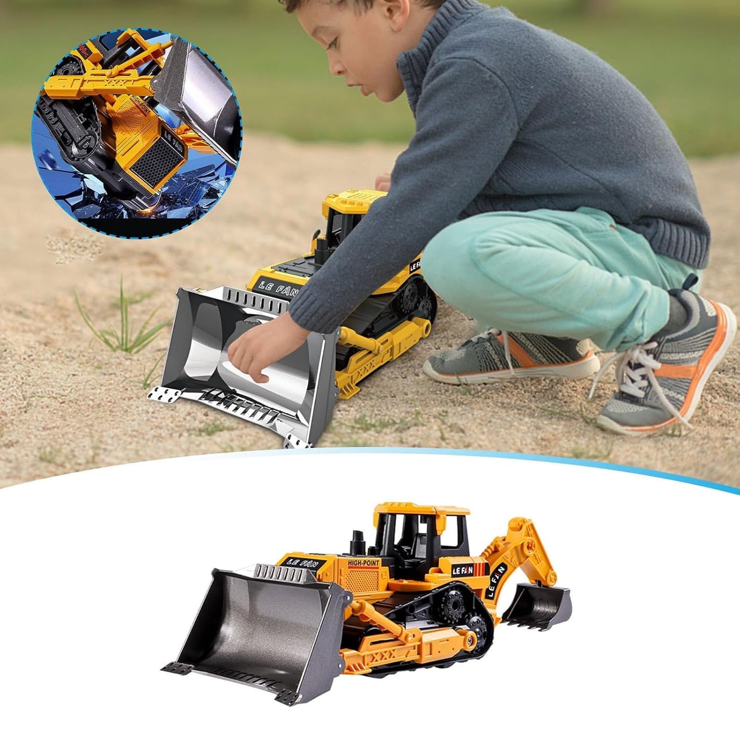 KRC Toys Excavator & Bulldozer Toy Set – Realistic Backhoe, Shovel Truck & Tractor Model for Kids Ages 3+ [Excavator]