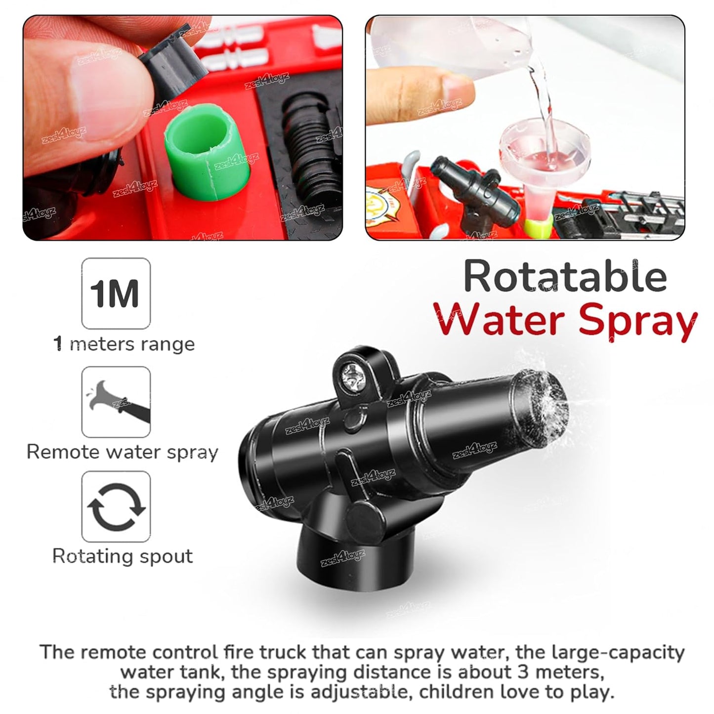 ZIGZAG Toyz Remote Control Fire Rescue Truck for Kids with Smoke Mist Spray & Water Jet Function | Realistic RC Fire Brigade Toy