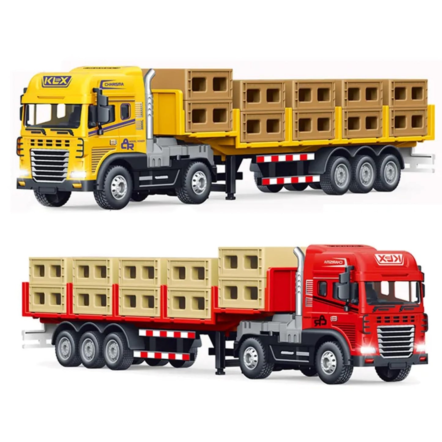 PROmino 1:24 Diecast Alloy Transport Truck Toy with Boxes, Lights & Sounds – Friction-Powered Trailer for Kids