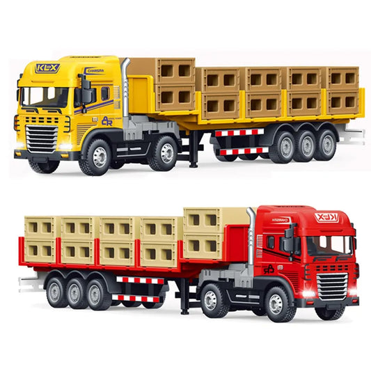 PROmino 1:24 Diecast Alloy Transport Truck Toy with Boxes, Lights & Sounds – Friction-Powered Trailer for Kids