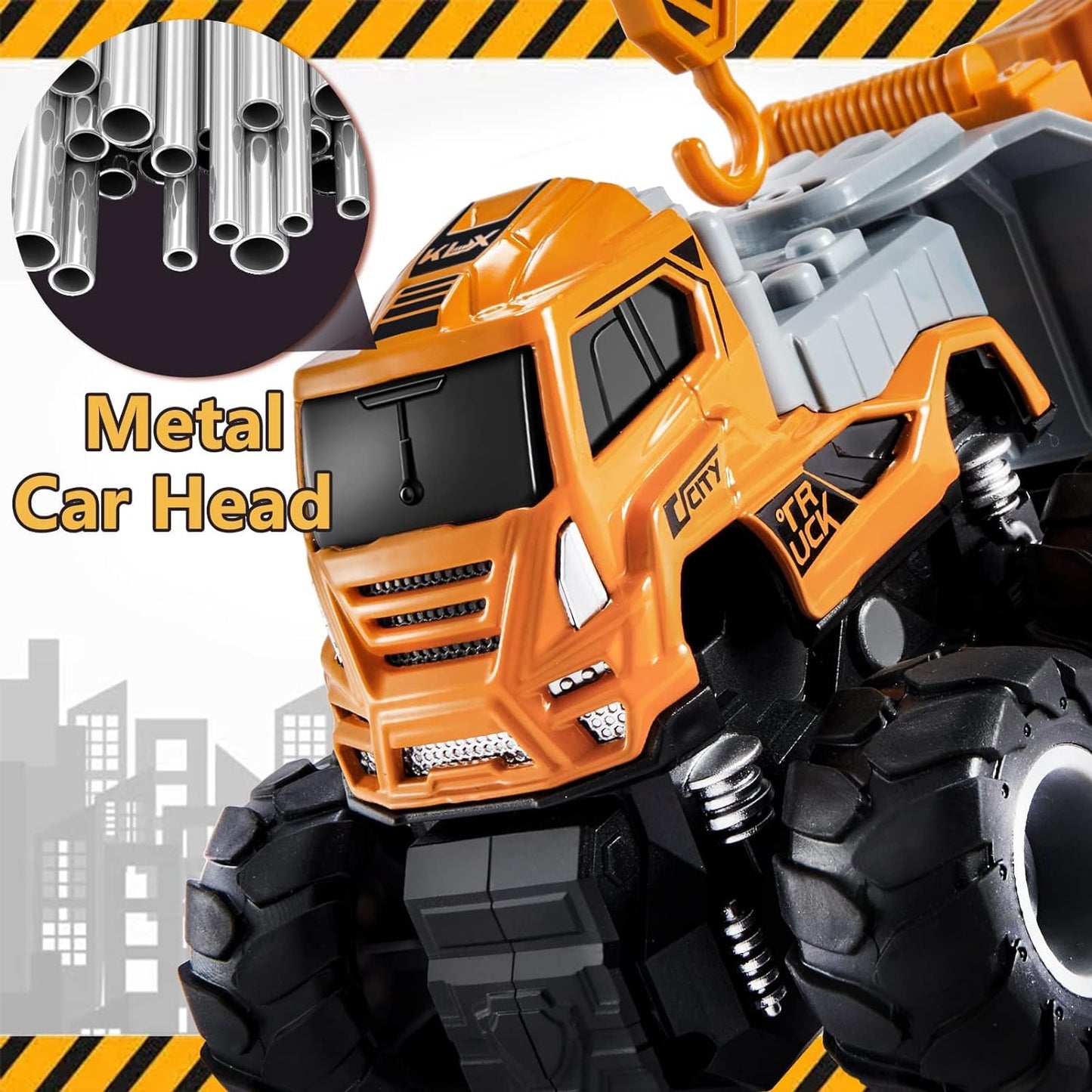 CORLEON Metal Excavator & Crane Truck Toy – Friction Powered Bulldozer Model Construction Vehicle for Kids Engineering Play