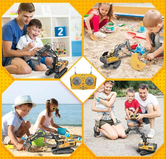 Droxmax 1:20 RC Excavator Toy for Boys 6-12, Remote Construction Truck with Metal Shovel, Lights, Sounds & 680° Rotation