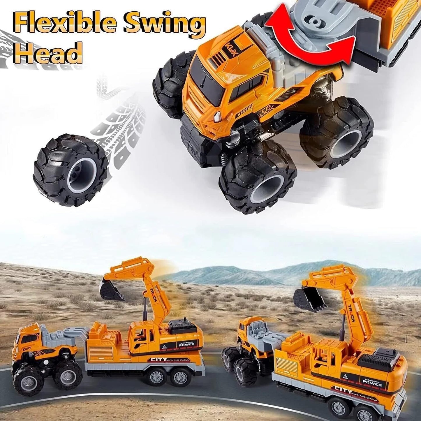 Mineast Store 1:43 Metal Head 4WD Diecast Excavator Bulldozer Toy Truck with Friction Power – Heavy Duty Toy Gift for Kids