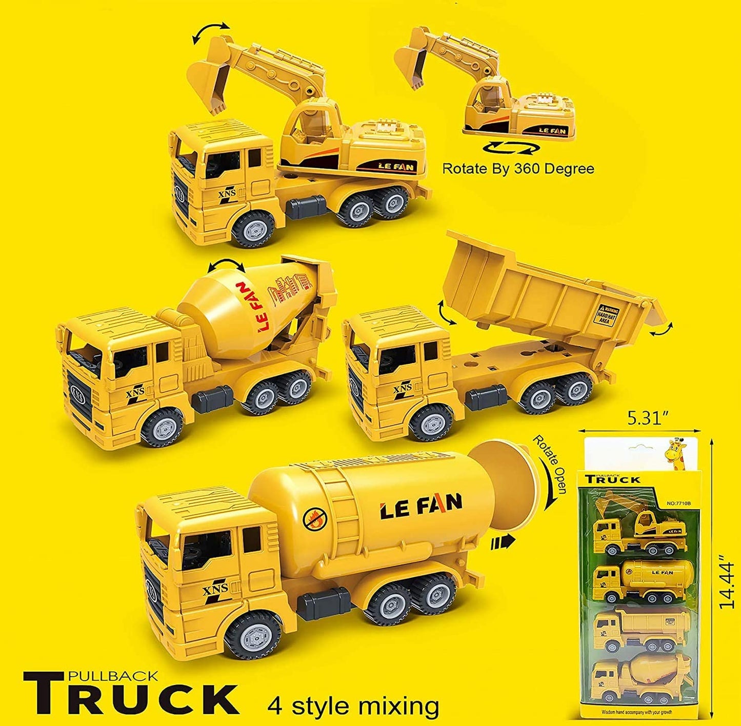 DEMOXER 4-in-1 Construction Toy Truck Set – Excavator, Dump Truck, Cement Mixer & Tanker for Kids Ages 3+ Boys & Girls