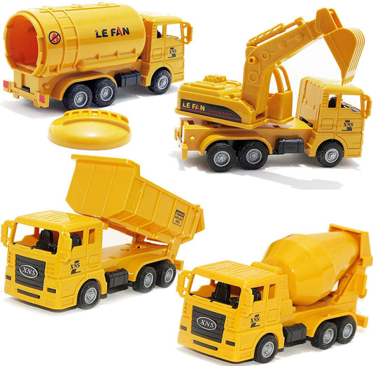 DEMOXER 4-in-1 Construction Toy Truck Set – Excavator, Dump Truck, Cement Mixer & Tanker for Kids Ages 3+ Boys & Girls