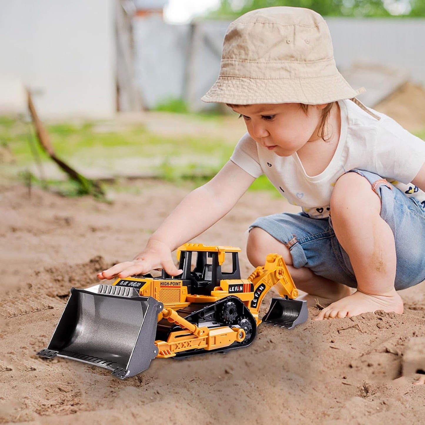 KRC Toys Excavator & Bulldozer Toy Set – Realistic Backhoe, Shovel Truck & Tractor Model for Kids Ages 3+ [Excavator]