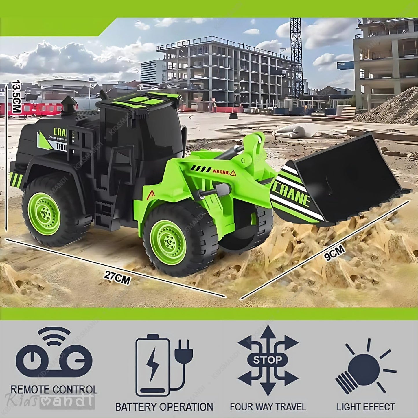 KIDSOVE RC Bulldozer Truck for Kids – 1:18 Scale 4WD Construction Vehicle with Front Loader & Rechargeable Battery