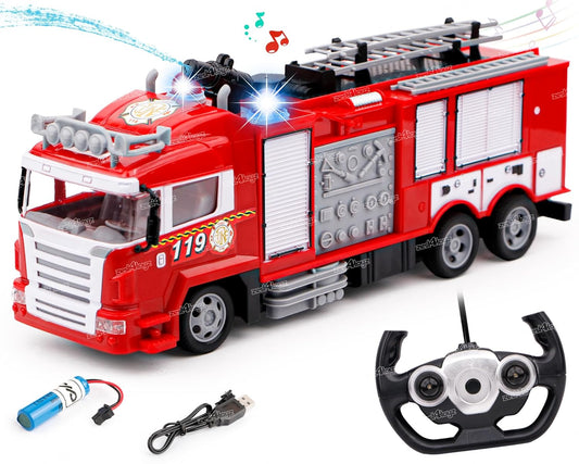 ZIGZAG Toyz Remote Control Fire Rescue Truck for Kids with Smoke Mist Spray & Water Jet Function | Realistic RC Fire Brigade Toy