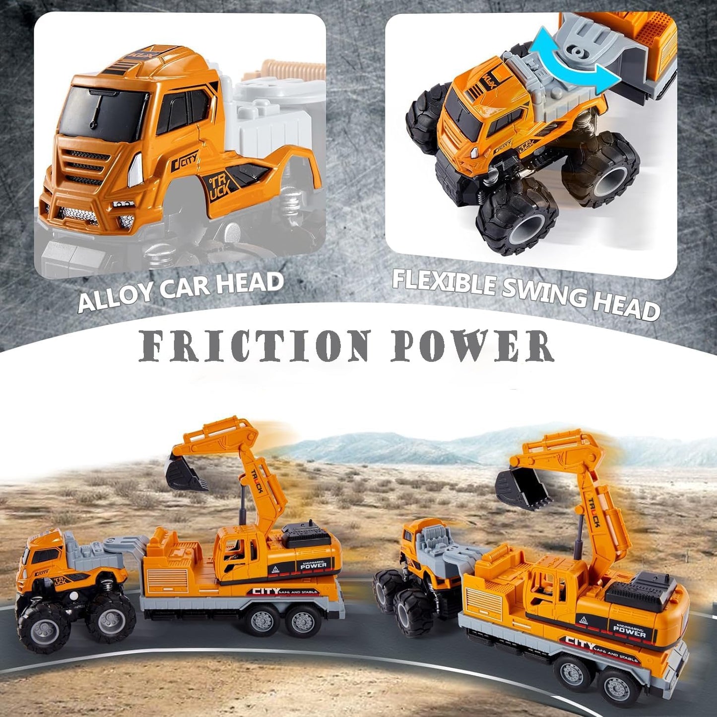 Mineast Store 1:43 Metal Head 4WD Diecast Excavator Bulldozer Toy Truck with Friction Power – Heavy Duty Toy Gift for Kids