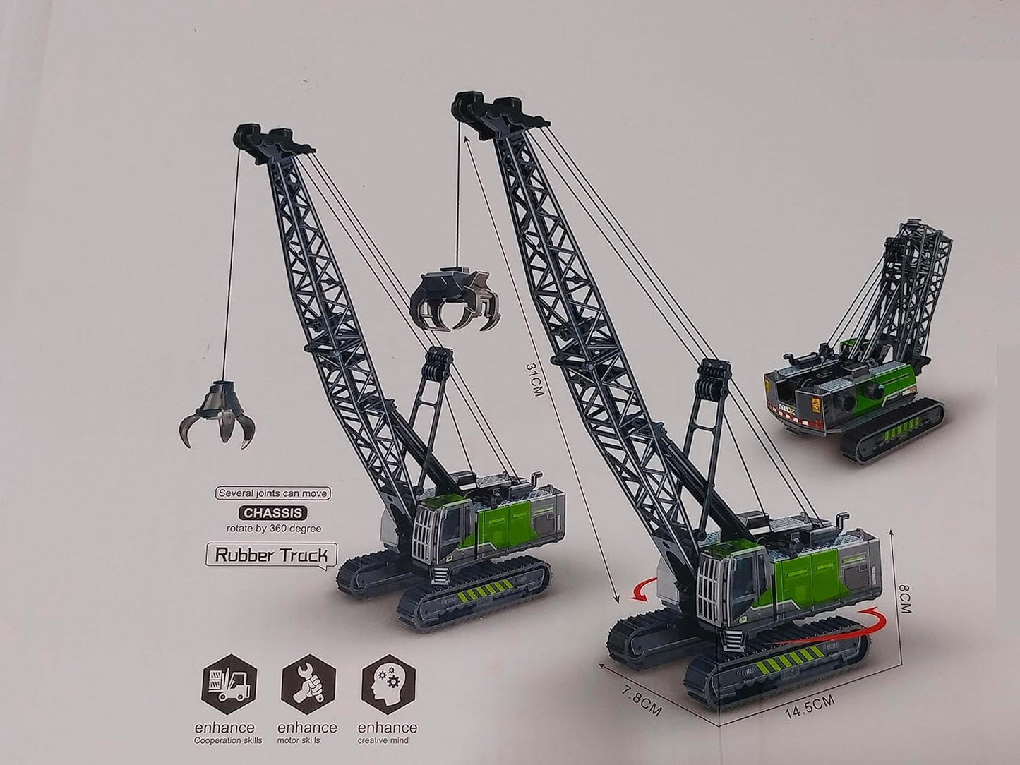 Movotrix Friction-Powered Die-Cast Tower Crane Toy for Kids – Alloy Crawler Excavator Construction Truck with Pull-Back Action